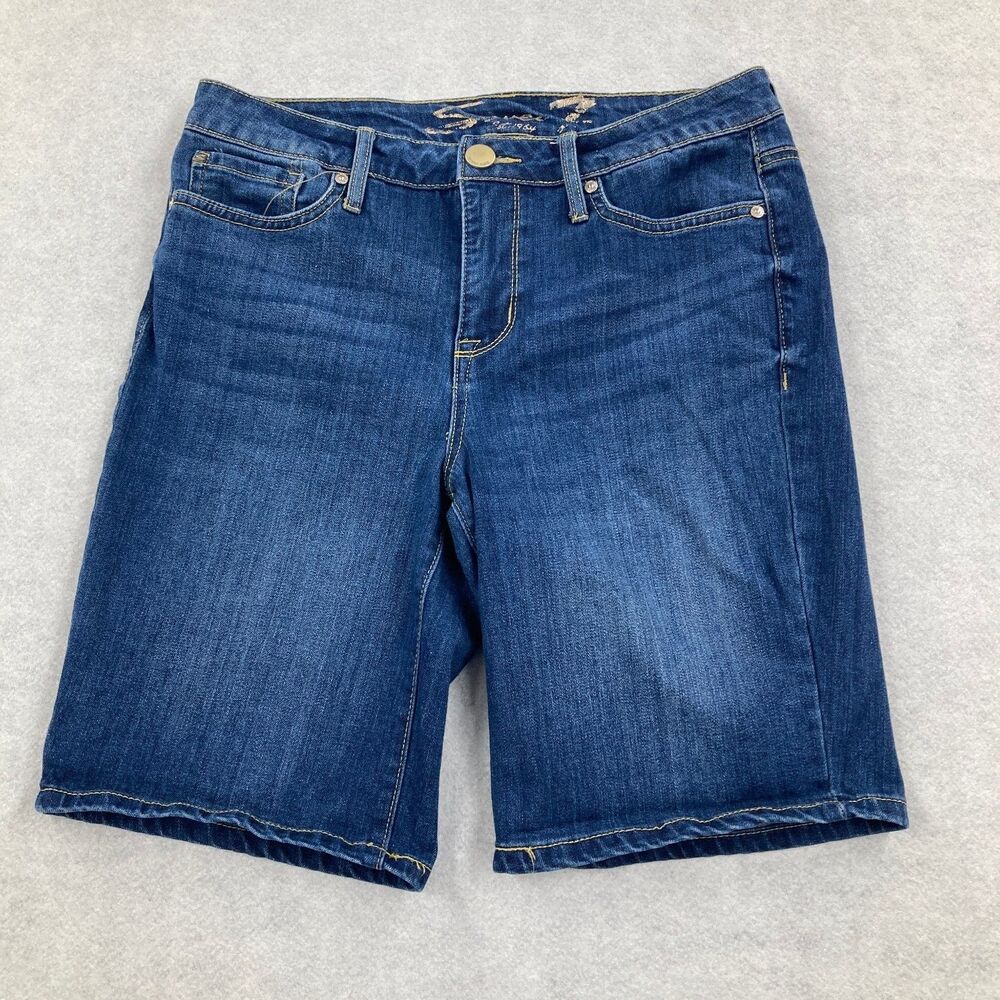 Seven7 Jeans Women's Size 8 Sunset Bermuda Denim Shorts Mid-Rise Stretch Blue